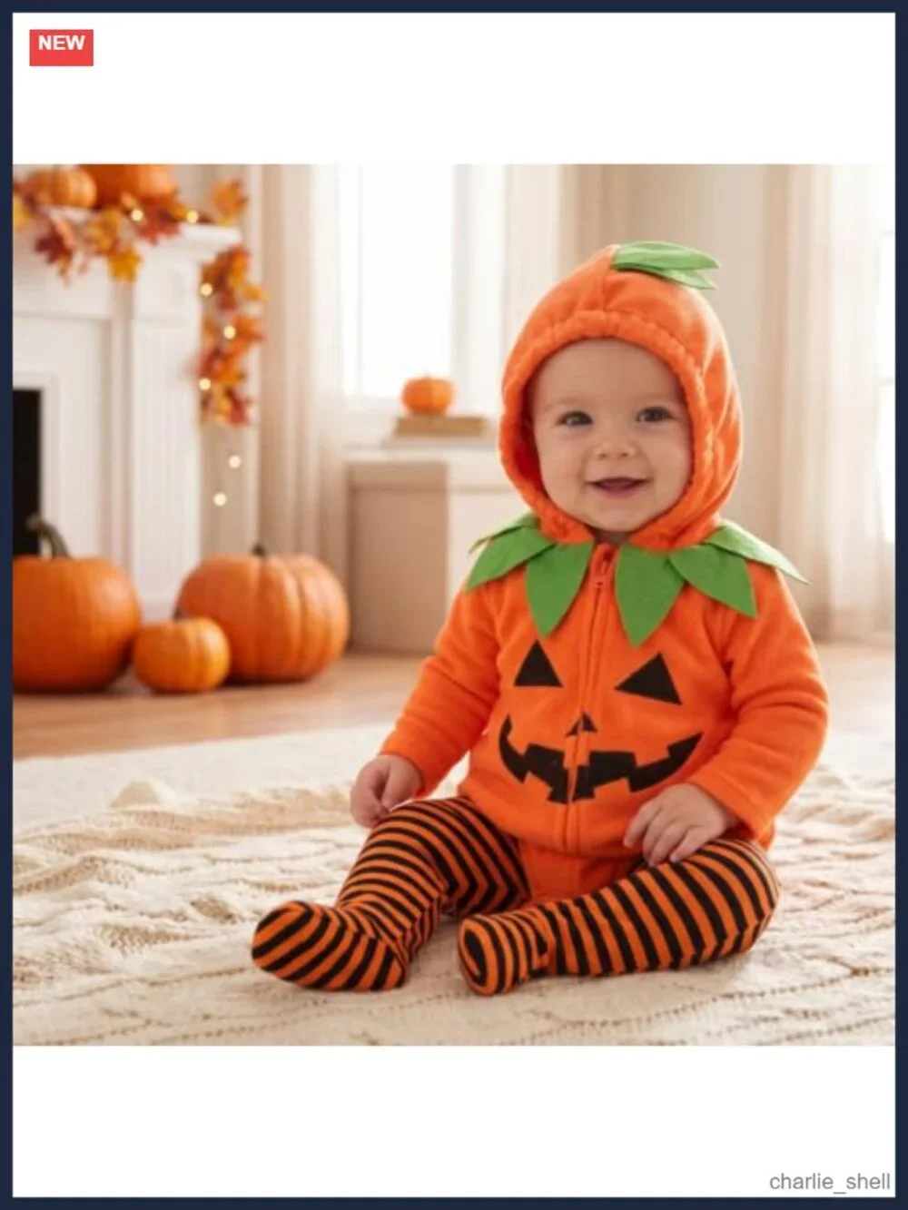 Toddler Halloween Pumpkin Costume Hooded Romper Striped Footed Pants